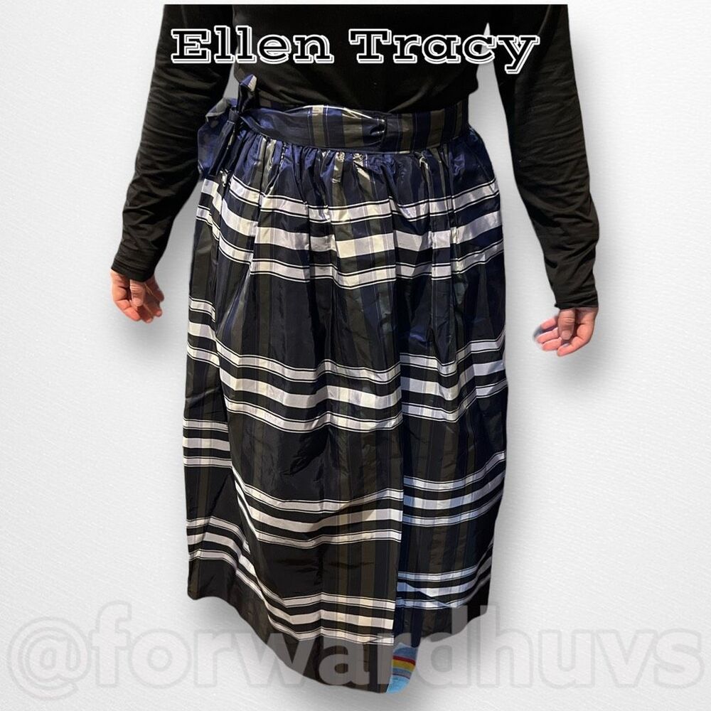 Vintage Ellen Tracy Blue Plaid Silk Taffeta Wrap Skirt Size 13